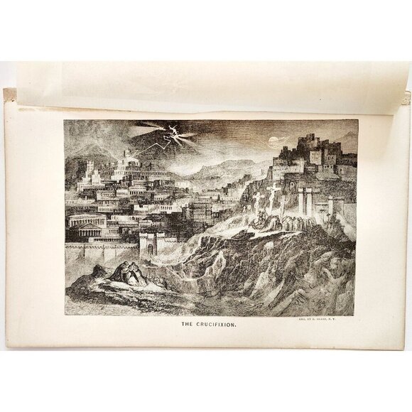 1873 The Crucifixion Of Christ Wood Engraving Victorian Antique Biblical F12A - Picture 2 of 2